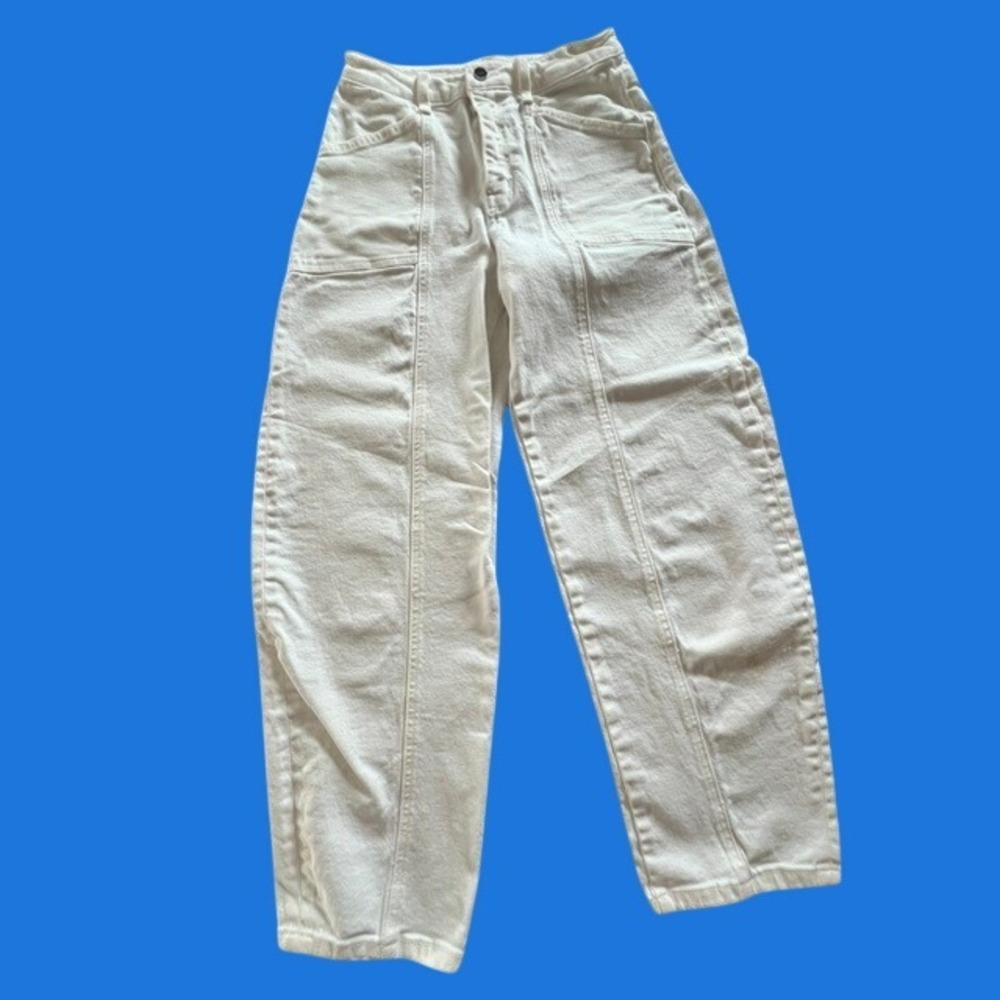 Flying Monkey Barrel Leg Jeans Women 25 White High Rise Seam Detail F5880WH